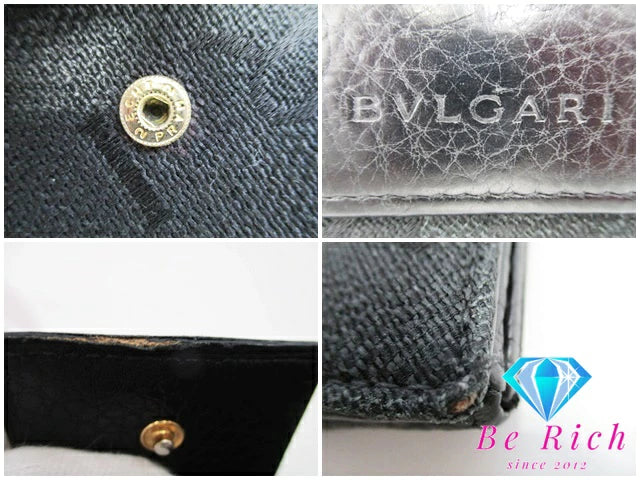 ブルガリ BVLGARI Wホック 二つ折り財布 ロゴマニア ブラック 黒 キャンバス レザー ロゴ ミニ コンパクト ウォレット  【中古】【送料無料】 bs3493