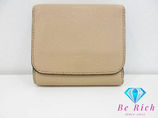 コーチ COACH Wホック 三つ折り財布 スモール ウォレット ピンク ベージュ レザー ロゴ 二つ折り財布 ミニ コンパクト  【中古】【送料無料】 bs3518