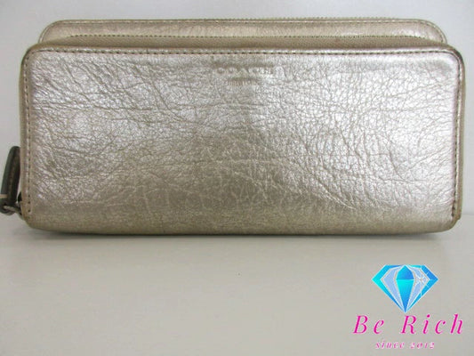 コーチ COACH 二つ折り財布 ダブル ジップ 長財布 ゴールド レザー ロゴ ロング ウォレット ラウンド ファスナー 【中古】【送料無料】bs3525