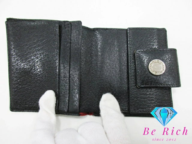 ブルガリ BVLGARI Wホック 二つ折り 財布 ロゴマニア ブラック 黒 キャンバス レザー ロゴ ミニ コンパクト ウォレット  【中古】【送料無料】 bs3555