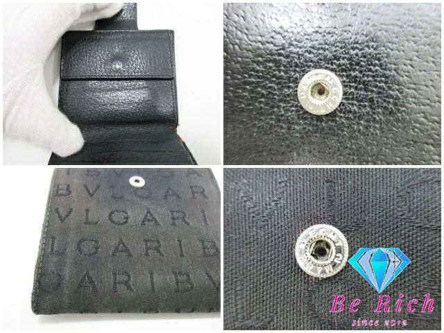 ブルガリ BVLGARI Wホック 二つ折り 財布 ロゴマニア ブラック 黒 キャンバス レザー ロゴ ミニ コンパクト ウォレット  【中古】【送料無料】 bs3555