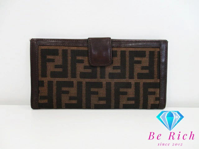 フェンディ FENDI Wホック 二つ折り 長財布 2804-30806 ズッカ ブラウン 茶 キャンバス レザー 財布 ロング ウォレット 【中古】【送料無料】 bs3569