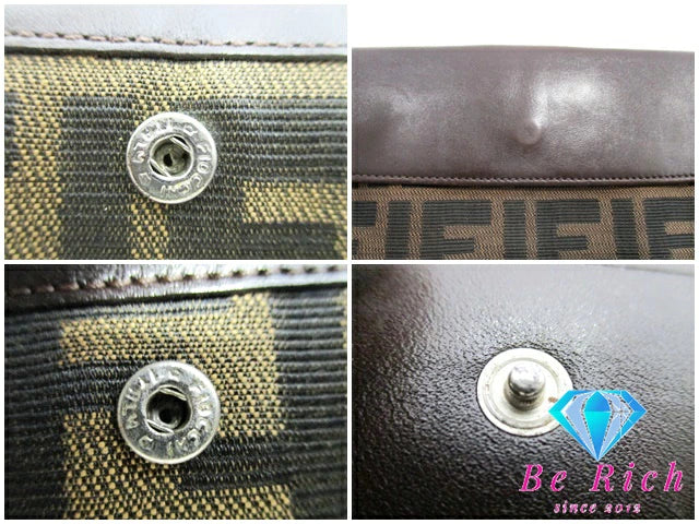 フェンディ FENDI Wホック 二つ折り 長財布 2804-30806 ズッカ ブラウン 茶 キャンバス レザー 財布 ロング ウォレット 【中古】【送料無料】 bs3569