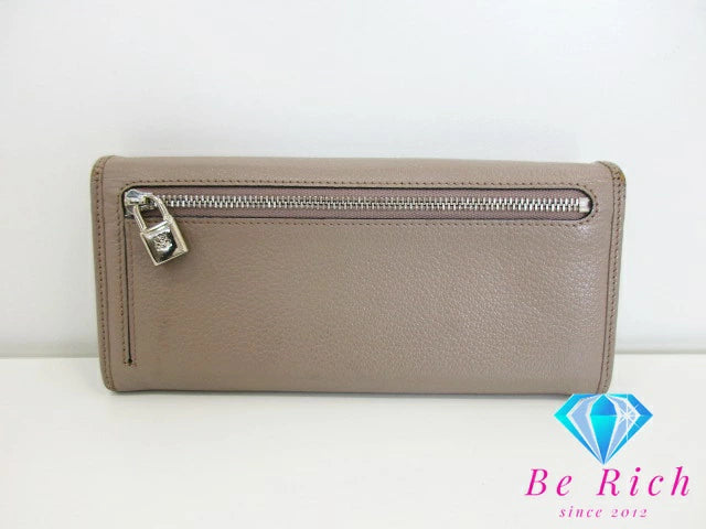 ロエベ LOEWE 二つ折り 長財布 481403 アナグラム グレージュ レザー ロゴ 財布 ロング ウォレット 【中古】【送料無料】bs3615