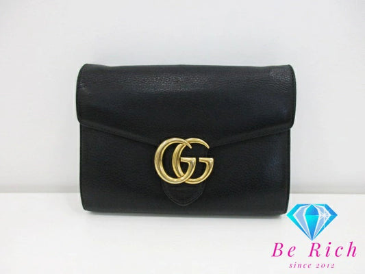 グッチ GUCCI チェーン ウォレット 二つ折り 財布 401232 GG マーモント ブラック 黒 ロゴ  レザー ショルダーバッグ 【中古】【送料無料】 bs3616