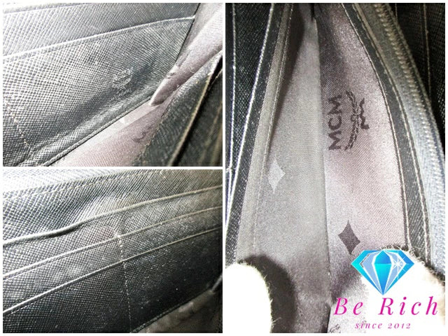 MCM エムシーエム 二つ折り財布 ラウンドファスナー 長財布 スタッズ ヴィセトス モノグラム ロゴ コニャック キャメル レザー ロング ウォレット 【中古】【送料無料】 bs3621