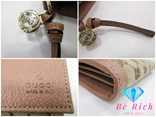 美品 グッチ GUCCI 二つ折り 長財布 323396 GG キャンバス 茶 ブラウン ベージュピンク ロゴ  レザー ロング ウォレット 【中古】【送料無料】bs3622