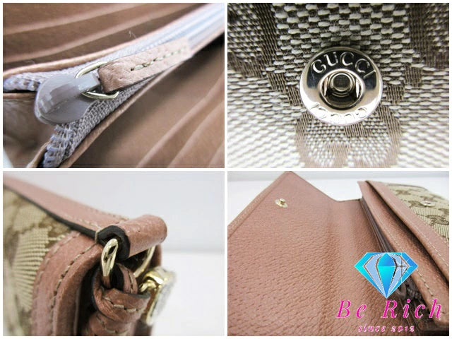 美品 グッチ GUCCI 二つ折り 長財布 323396 GG キャンバス 茶 ブラウン ベージュピンク ロゴ  レザー ロング ウォレット 【中古】【送料無料】bs3622