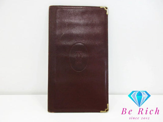 カルティエ Cartier メンズ 長財布 札入れ マスト ライン ボルドー レザー ロゴ 小銭入れなし 二つ折り財布 ロング ウォレット  【中古】【送料無料】 bs3634