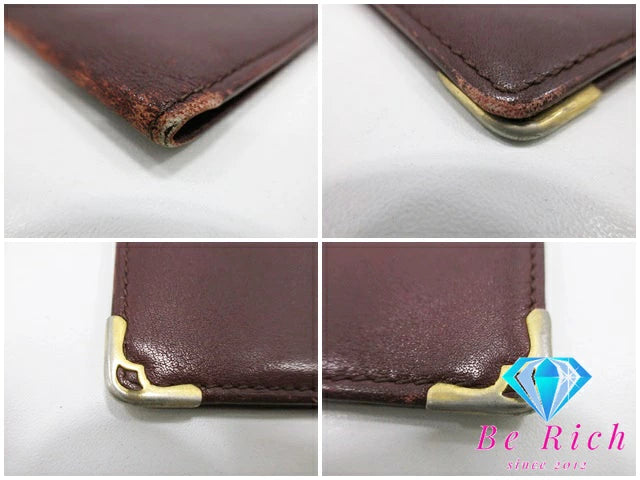 カルティエ Cartier メンズ 長財布 札入れ マスト ライン ボルドー レザー ロゴ 小銭入れなし 二つ折り財布 ロング ウォレット  【中古】【送料無料】 bs3634