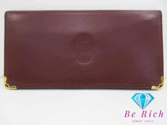 カルティエ Cartier メンズ 長財布 札入れ マスト ライン ボルドー レザー ロゴ 小銭入れなし 二つ折り財布 ロング ウォレット  【中古】【送料無料】 bs3637