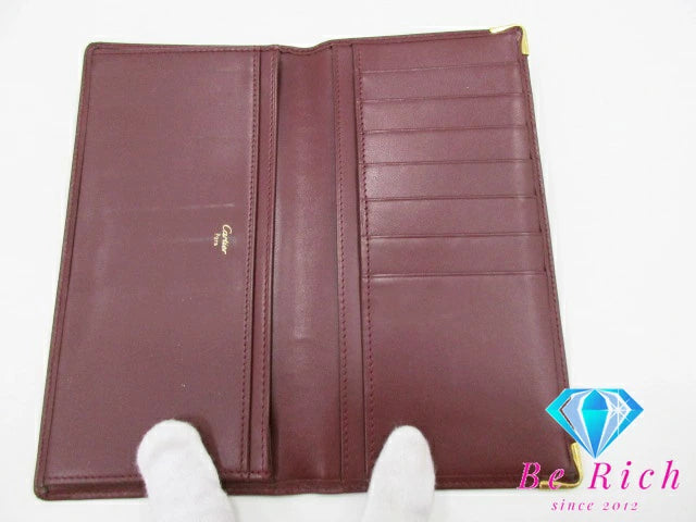 カルティエ Cartier メンズ 長財布 札入れ マスト ライン ボルドー レザー ロゴ 小銭入れなし 二つ折り財布 ロング ウォレット  【中古】【送料無料】 bs3637