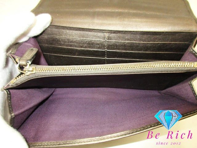 ブルガリ BVLGARI 二つ折り財布 長財布 35169 チャンドラ カーキ レザー ロゴ ロング ウォレット  【中古】【送料無料】 bs3640