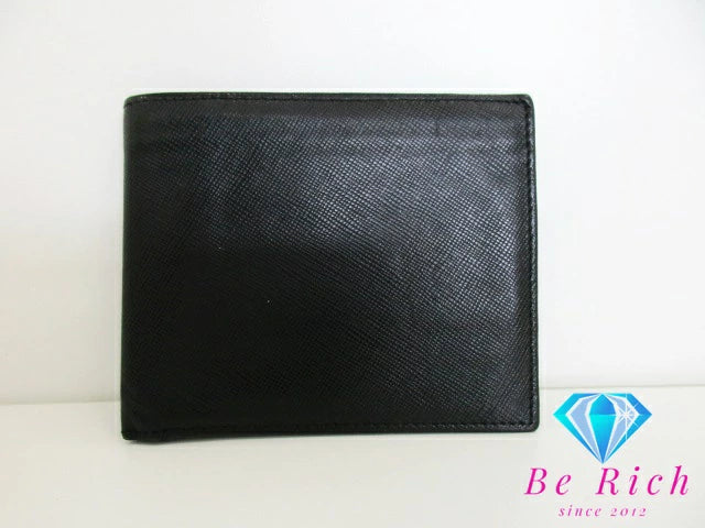 プラダ PRADA メンズ 二つ折り財布 サフィアーノ レザー 黒 ブラック ロゴ コンパクト ウォレット 【中古】【送料無料】 bs3644