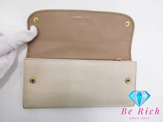 ミュウミュウ miumiu 二つ折り財布 長財布 5M1109 マドラス ベージュ レザー バイカラー ロゴ ロング ウォレット 【中古】【送料無料】 bs3645