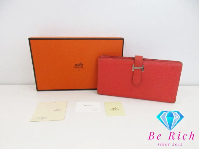 エルメス HERMES 二つ折り財布 長財布 ベアン スフレ 039785ck □P 刻印 ローズジャイプール エプソン レザー H ロゴ シルバー 金具 ロング ウォレット  【中古】【送料無料】 bs3651