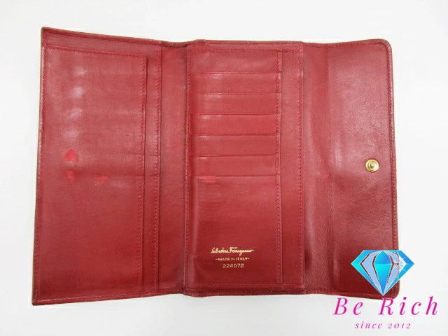 サルヴァトーレ フェラガモ Salvatore Ferragamo 三つ折り財布 長財布 224072 ヴァラ 赤 レッド レザー がま口 小銭入れ 二つ折り財布 ロング ウォレット  【中古】【送料無料】bs3660