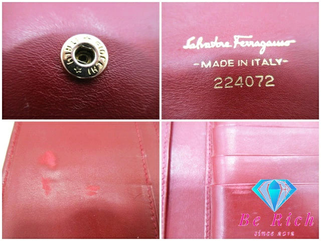 サルヴァトーレ フェラガモ Salvatore Ferragamo 三つ折り財布 長財布 224072 ヴァラ 赤 レッド レザー がま口 小銭入れ 二つ折り財布 ロング ウォレット  【中古】【送料無料】bs3660