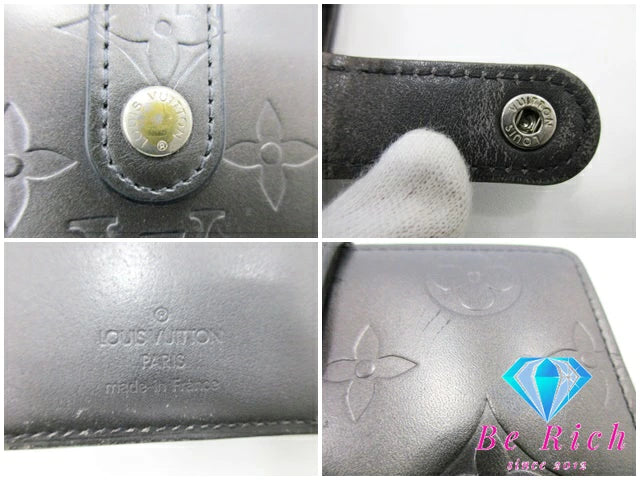 ルイ ヴィトン LOUIS VUITTON がま口 二つ折り財布 M65152 モノグラム マット ポルトフォイユ ヴィエノワ 黒 ノワール レザー エナメル 中財布 ミディアム ウォレット 【中古】【送料無料】 bs3667