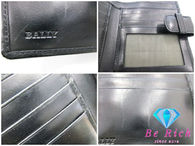 バリー BALLY 二つ折り財布  小銭入れ 黒 ブラック レザー ロゴ ミニ コンパクト ウォレット  【中古】【送料無料】 bs3674