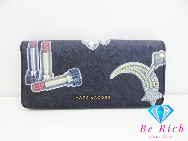 マークジェイコブス MARC JACOBS 二つ折り財布 長財布 ポップアート プリント 黒 ブラック サフィアーノ レザー ロング ウォレット  【中古】【送料無料】 bs3679
