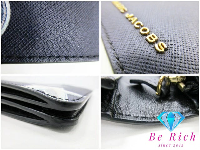 マークジェイコブス MARC JACOBS 二つ折り財布 長財布 ポップアート プリント 黒 ブラック サフィアーノ レザー ロング ウォレット  【中古】【送料無料】 bs3679