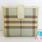 バーバリー BURBERRY Wホック 財布 チェック ベージュ イエロー ブルー ナイロン レザー ロゴ 札入れ 小銭入れ 二つ折り財布 中財布 ミディアム コンパクト ウォレット 【中古】【送料無料】 bs3687