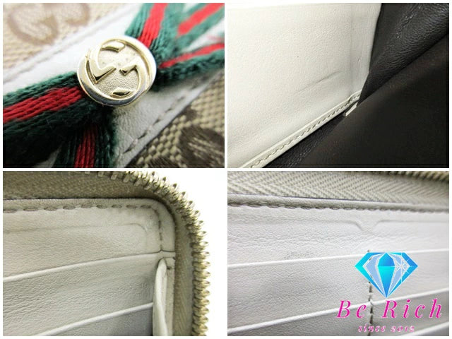 グッチ GUCCI ラウンド ファスナー 長財布 307995 メイフェア GG キャンバス レザー リボン シェリー ウェブ ブラウン アイボリー 二つ折り財布 ロング ウォレット 【中古】【送料無料】bs3691