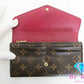 ルイ ヴィトン LOUIS VUITTON 二つ折り財布 長財布 モノグラム ポルトフォイユ サラ M62234 フューシャ LV ロゴ ロング ウォレット 【中古】【送料無料】 bs3697
