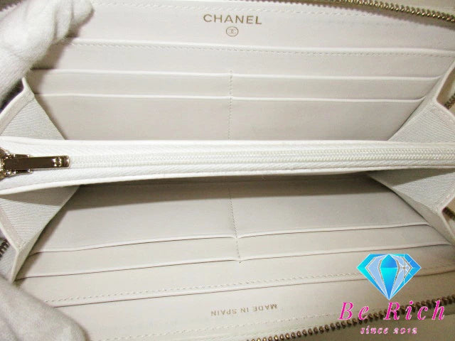 シャネル CHANEL マトラッセ 二つ折り財布 ラウンド ジップ 長財布 AP0242 白 ホワイト キャビアスキン レザー ココマーク Cロゴ ファスナー ロング ウォレット 【中古】【送料無料】  bs3704