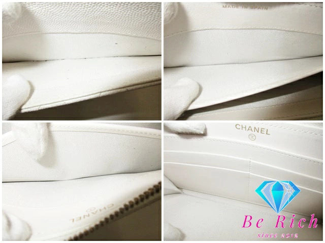 シャネル CHANEL マトラッセ 二つ折り財布 ラウンド ジップ 長財布 AP0242 白 ホワイト キャビアスキン レザー ココマーク Cロゴ ファスナー ロング ウォレット 【中古】【送料無料】  bs3704