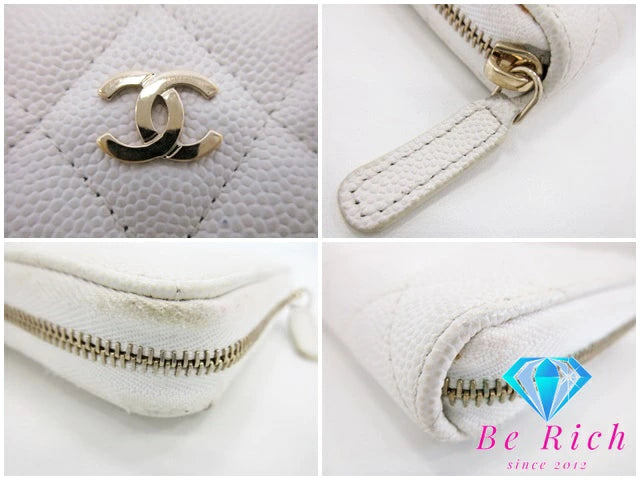 シャネル CHANEL マトラッセ 二つ折り財布 ラウンド ジップ 長財布 AP0242 白 ホワイト キャビアスキン レザー ココマーク Cロゴ ファスナー ロング ウォレット 【中古】【送料無料】  bs3704