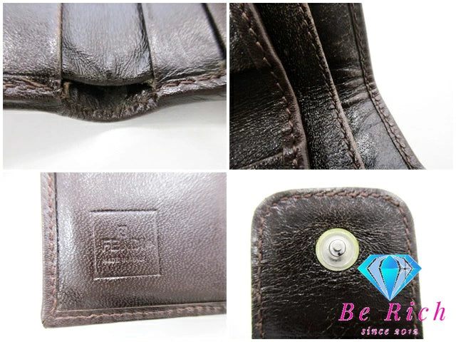 フェンディ FENDI Wホック 二つ折り財布 2251 12671 008 ズッカ ブラウン 茶 キャンバス レザー ロゴ コンパクト ウォレット  【中古】【送料無料】 bs3705