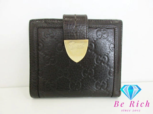 グッチ GUCCI Wホック 二つ折り財布 GG シマ レザー ブラウン 茶 ロゴ コンパクト ウォレット  【中古】【送料無料】bs3706