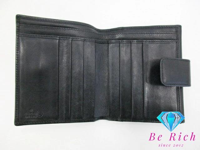 グッチ GUCCI Wホック 二つ折り財布 94272 G ロゴ 黒 ブラック レザー コンパクト ウォレット 【中古】【送料無料】bs3717