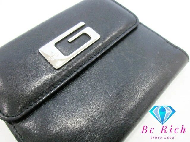 グッチ GUCCI Wホック 二つ折り財布 94272 G ロゴ 黒 ブラック レザー コンパクト ウォレット 【中古】【送料無料】bs3717