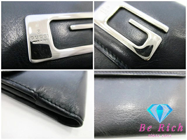 グッチ GUCCI Wホック 二つ折り財布 94272 G ロゴ 黒 ブラック レザー コンパクト ウォレット 【中古】【送料無料】bs3717