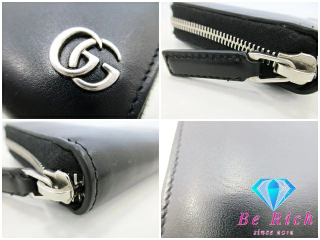 グッチ GUCCI ラウンド ファスナー 長財布 428736 GG マーモント ブラック 黒 スムース レザー ロゴ 二つ折り財布 ロング ウォレット  【中古】【送料無料】 bs3718