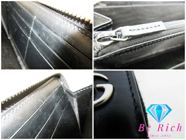 グッチ GUCCI ラウンド ファスナー 長財布 428736 GG マーモント ブラック 黒 スムース レザー ロゴ 二つ折り財布 ロング ウォレット  【中古】【送料無料】 bs3718