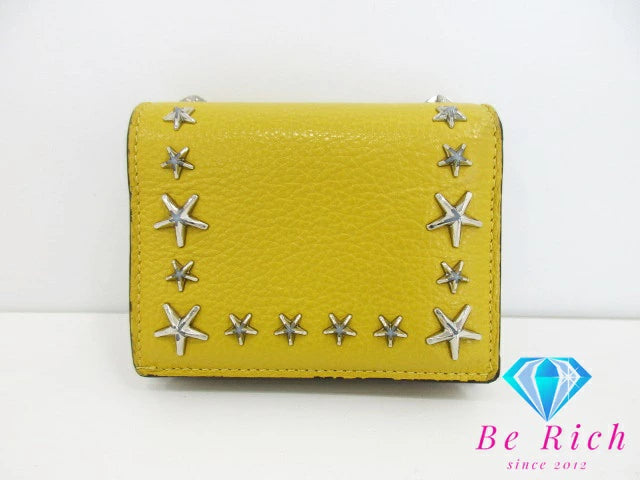 ジミーチュウ JIMMY CHOO 二つ折り財布 UUF211 HANNE イエロー 黄 レザー ロゴ 中財布 ミディアム コンパクト ウォレット スター 星 スタッズ HANNE 【中古】【送料無料】 bs3727