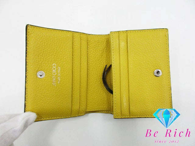 ジミーチュウ JIMMY CHOO 二つ折り財布 UUF211 HANNE イエロー 黄 レザー ロゴ 中財布 ミディアム コンパクト ウォレット スター 星 スタッズ HANNE 【中古】【送料無料】 bs3727