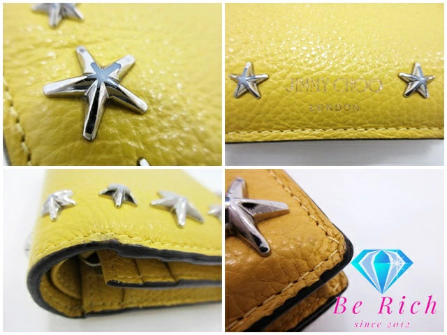 ジミーチュウ JIMMY CHOO 二つ折り財布 UUF211 HANNE イエロー 黄 レザー ロゴ 中財布 ミディアム コンパクト ウォレット スター 星 スタッズ HANNE 【中古】【送料無料】 bs3727