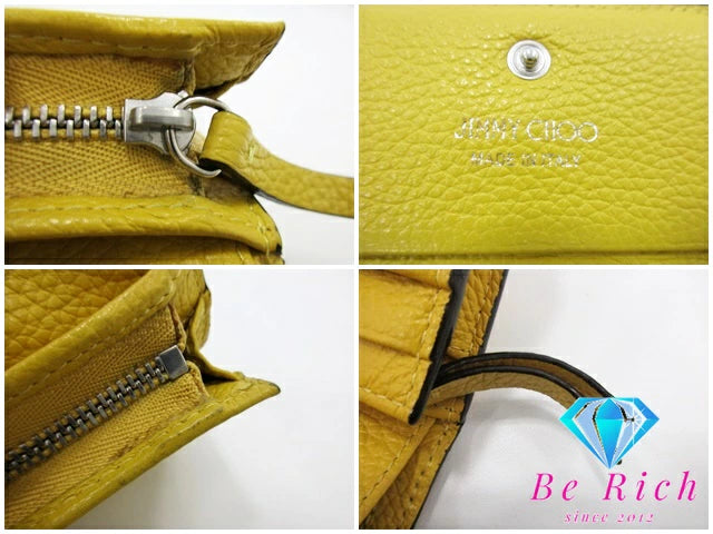 ジミーチュウ JIMMY CHOO 二つ折り財布 UUF211 HANNE イエロー 黄 レザー ロゴ 中財布 ミディアム コンパクト ウォレット スター 星 スタッズ HANNE 【中古】【送料無料】 bs3727
