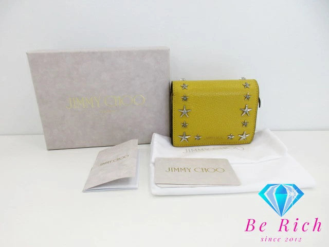 ジミーチュウ JIMMY CHOO 二つ折り財布 UUF211 HANNE イエロー 黄 レザー ロゴ 中財布 ミディアム コンパクト ウォレット スター 星 スタッズ HANNE 【中古】【送料無料】 bs3727