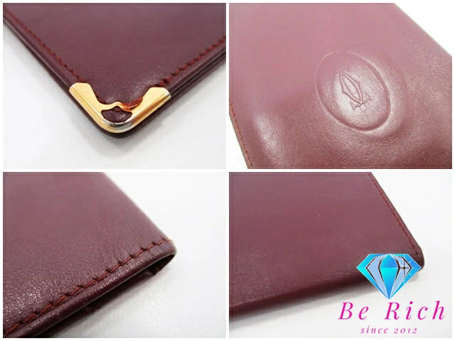 カルティエ Cartier メンズ 二つ折り財布 長財布 札入れ マスト ライン ボルドー レザー ロゴ ロング ウォレット 小銭入れなし  【中古】【送料無料】 bs3731