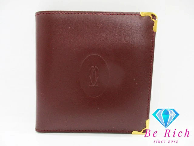 カルティエ Cartier メンズ 二つ折り財布 73184192 マスト ボルドー レザー ロゴ コンパクト ウォレット 【中古】【送料無料】 bs3732