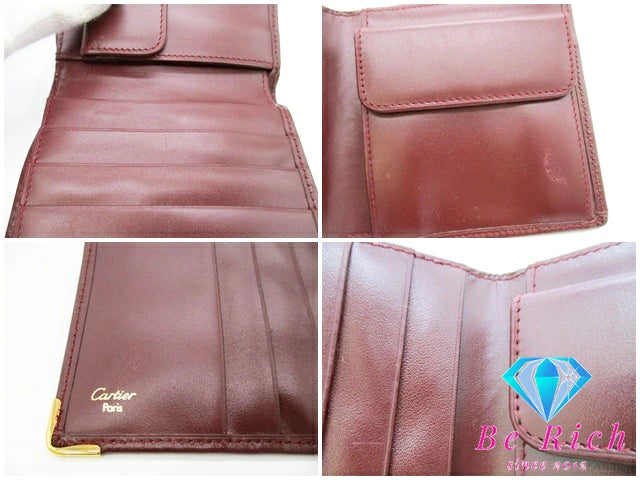 カルティエ Cartier メンズ 二つ折り財布 73184192 マスト ボルドー レザー ロゴ コンパクト ウォレット 【中古】【送料無料】 bs3732