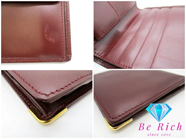 カルティエ Cartier メンズ 二つ折り財布 73184192 マスト ボルドー レザー ロゴ コンパクト ウォレット 【中古】【送料無料】 bs3732