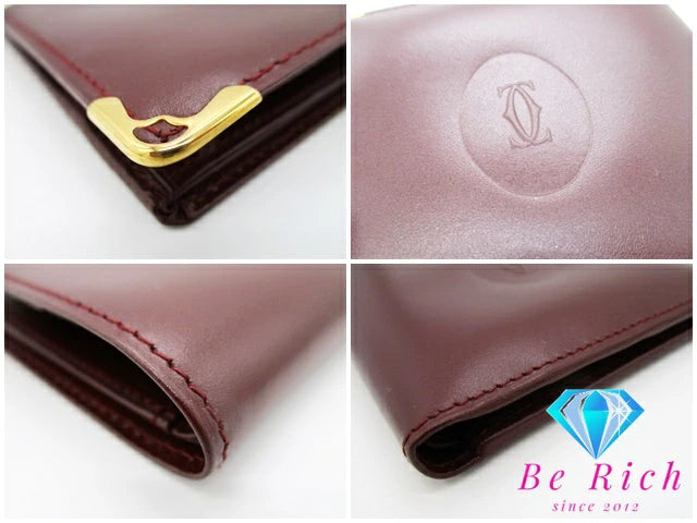 カルティエ Cartier メンズ 二つ折り財布 73184192 マスト ボルドー レザー ロゴ コンパクト ウォレット 【中古】【送料無料】 bs3732