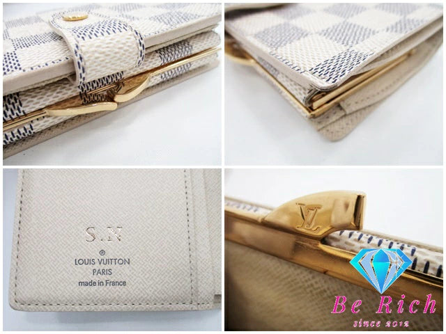 ルイ ヴィトン LOUIS VUITTON ダミエ アズール ポルトフォイユ ヴィエノワ N61676 白 ホワイト アイボリー PVC レザー LV ロゴ 中財布 ミディアム コンパクト ウォレット がま口 小銭入れ 【中古】【送料無料】 bs3733